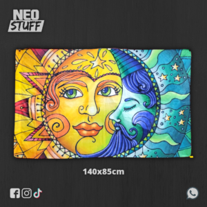 Manta Decorativa Sol y Luna – Estilo Boho Cósmico Multicolor