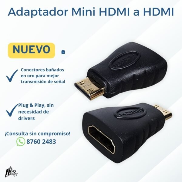 1 🖥️ Adaptador Mini HDMI a HDMI | Conectores Bañados en Oro | ¡Plug & Play! | Grado A 🖥️