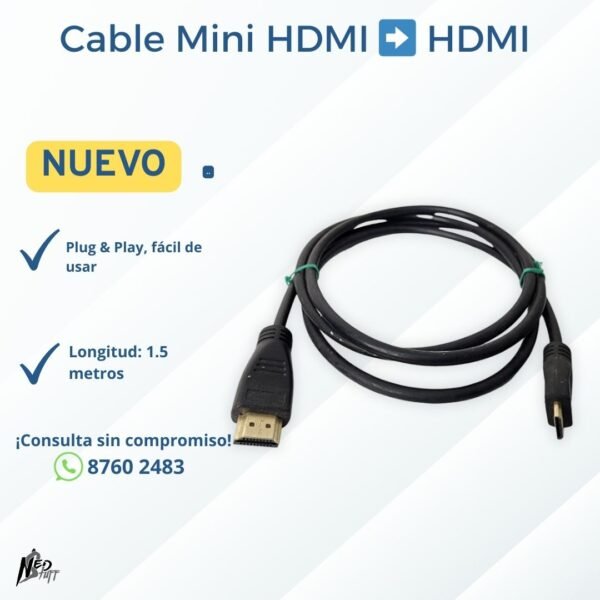 🎬 Cable Mini HDMI a HDMI | 1.5 Metros | ¡Conecta tu Cámara o Tablet! | Grado A 🎬