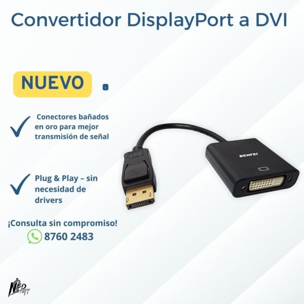 🖥️ Convertidor DisplayPort a DVI | Bañado en Oro | BENFEI | Grado A 🖥️