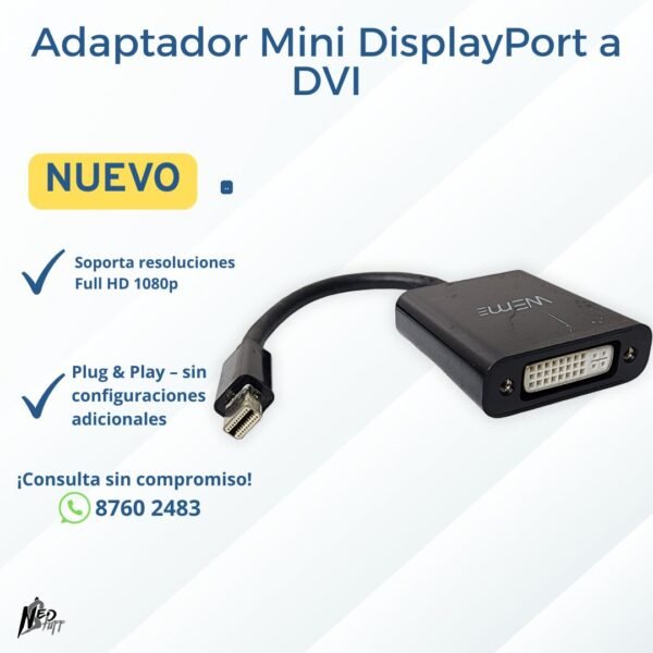 💻 Adaptador Mini DisplayPort a DVI | Full HD 1080p | ¡Plug & Play! | Grado A 💻