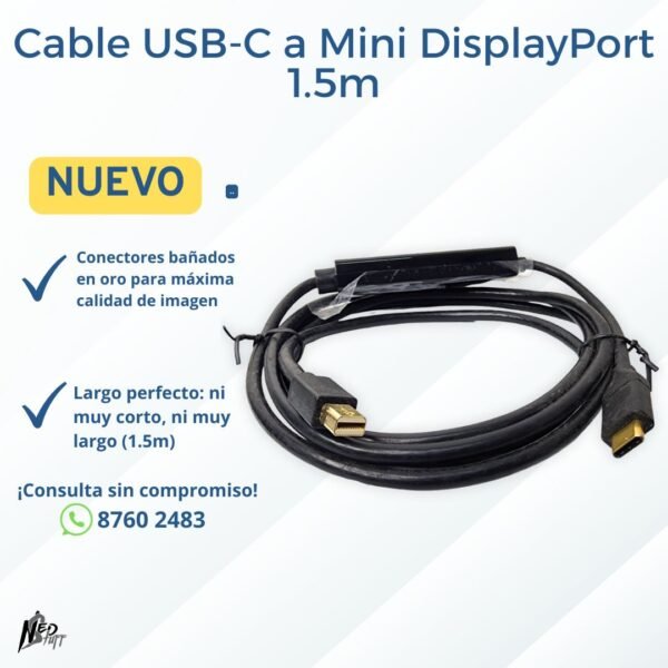 🖥️ Cable USB-C a Mini DisplayPort (1.5m) | ¡Conectores Bañados en Oro! | Grado A 🖥️
