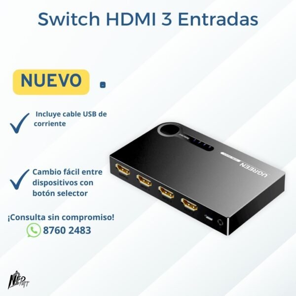 🎮 Switch UGREEN HDMI 3x1 | ¡Calidad Premium y 3 Entradas! | Grado A 🎮