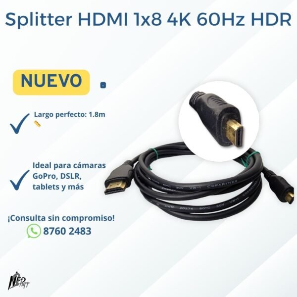 1 📸 Cable Micro HDMI a HDMI (1.8m) | ¡4K para Cámaras y Tablets! | Grado A 📸