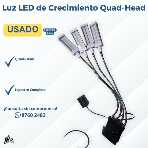 🪴 Luz LED de Crecimiento Quad-Head (4 Cabezas) | Timer Digital y Espectro Completo | Grado B 🪴