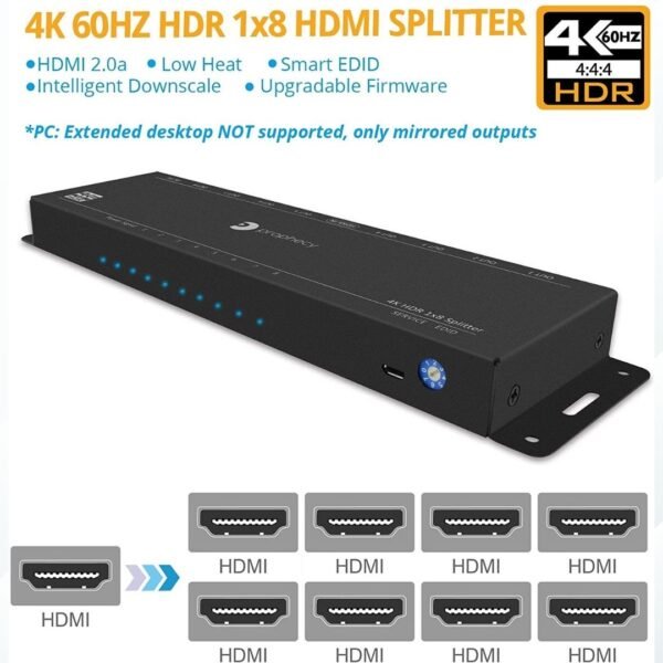 🎥 Splitter HDMI 1x8 Profesional | ¡4K @ 60Hz HDR a 8 Pantallas! | Grado A 🎥