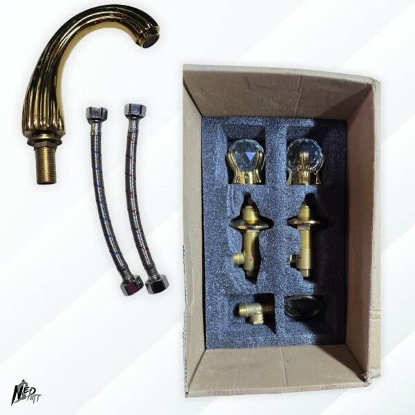 ✨ Juego de Grifería de Lavabo 3 Piezas Dorado | Manijas de Cristal | ¡Lujo Grado A! ✨