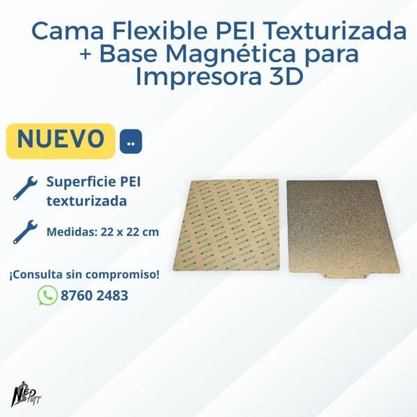 🖨️ Cama Flexible PEI Texturizada + Base Magnética | Impresora 3D (22x22cm) | Grado A 🖨️