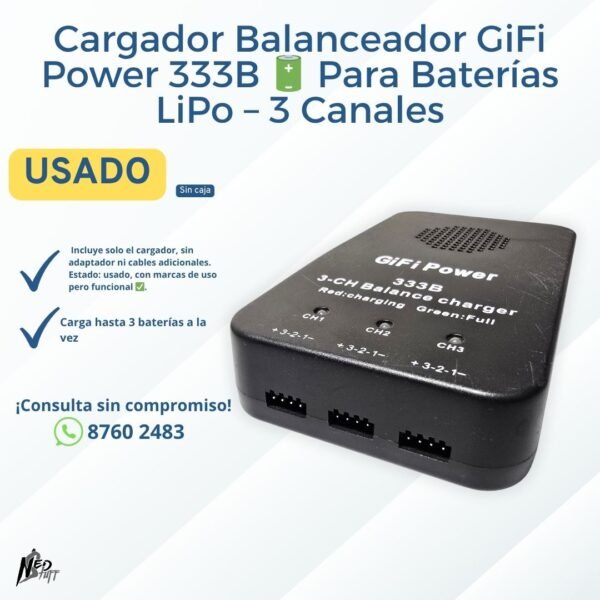 🔋 Cargador Balanceador LiPo GiFi Power 3 Canales | ¡3 Baterías a la Vez! | Grado B 🔋