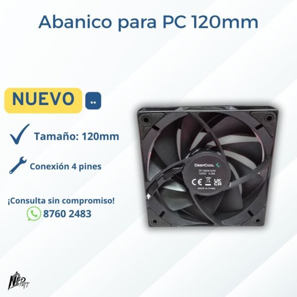 ❄️ Abanico (Fan) para PC DEEPCOOL 120mm | 4 Pines (PWM) | ¡Enfriamiento Silencioso! | Grado A ❄️