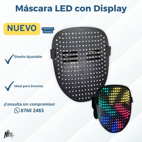 🎭 Máscara LED con Display RGB | ¡Diseño Ajustable para Eventos y Fiestas! | Grado A 🎭