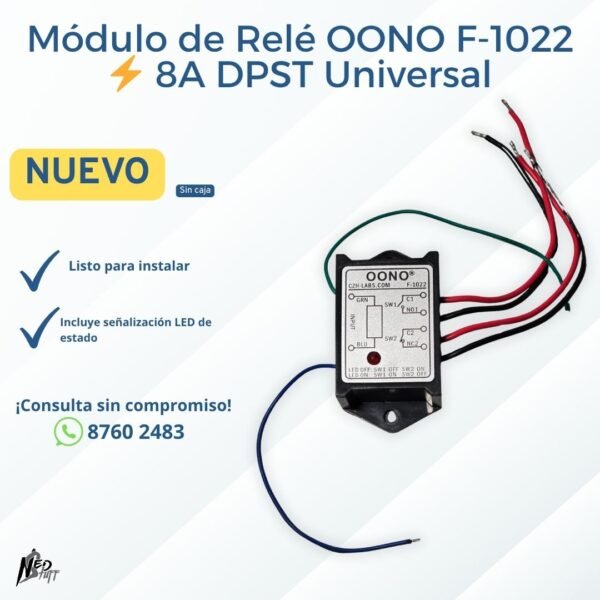 ⚙️ Módulo de Relé OONO F-1022 8A DPST | ¡Control de Alto Amperaje y LED! | Grado A ⚙️