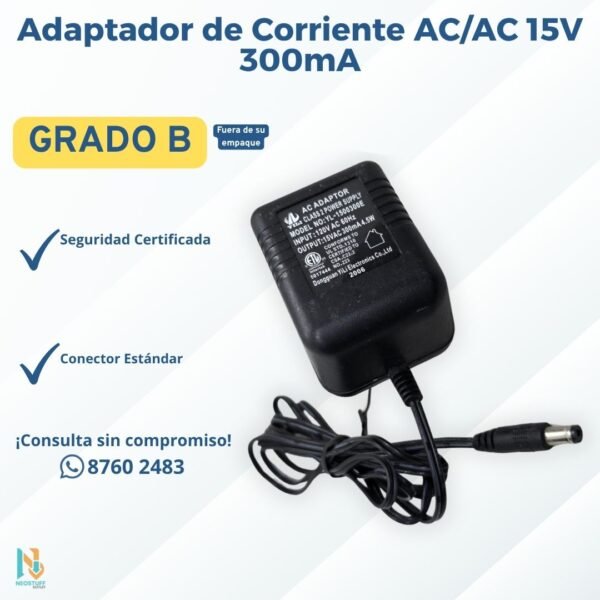 2 🔌 Adaptador de Corriente AC/AC 15V 300mA - YL-1500300E 🔌
