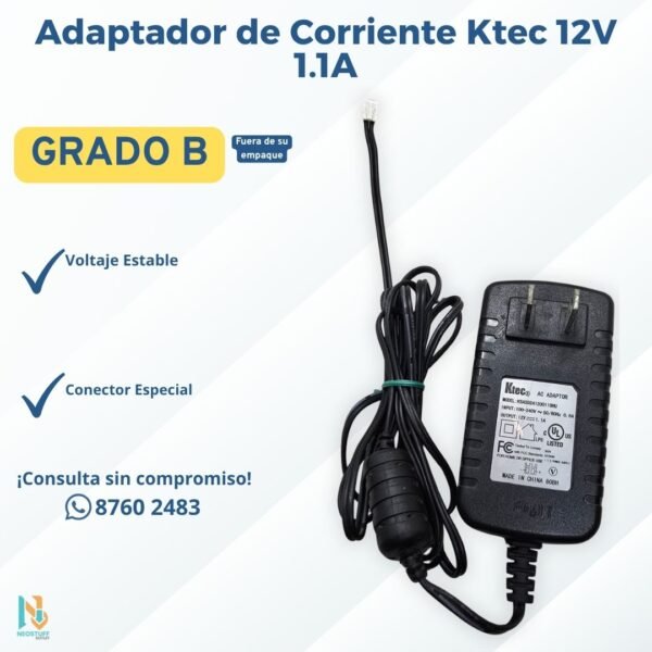 🔌 Adaptador de Corriente Ktec 12V 1.1A - Conector Especial 2 Pines 🔌