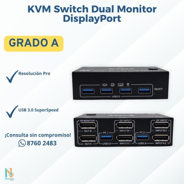KVM Switch Dual Monitor DisplayPort 4K@60Hz