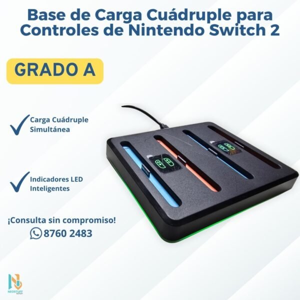 2 Base de Carga Cuádruple para Controles de Nintendo Switch 2
