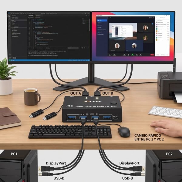 1 Switch Dual Monitor DisplayPort 4K@60Hz