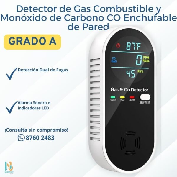 Detector de Gas y Monóxido de Carbono CO Enchufable de Pared