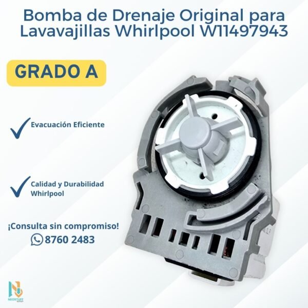 2 Bomba de Drenaje Original para Lavavajillas Whirlpool W11497943