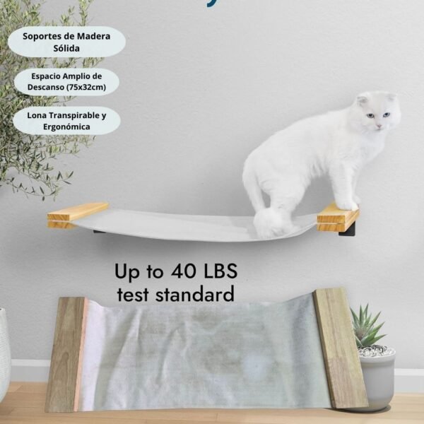 Hamaca Estante de Pared para Gato en Madera y Lona 75x32cm