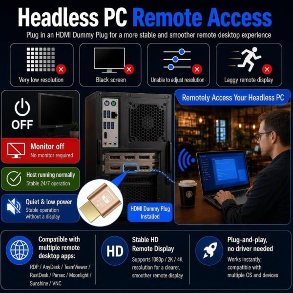 4 Adaptador HDMI EDID Dummy Plug 4K UHD Emulador de Pantalla