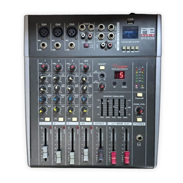 Consola Mezcladora de Audio ME Audio MTX-8USB con Efectos 16 DSP y Reproductor USB