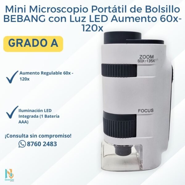 Mini Microscopio Portátil de Bolsillo BEBANG con Luz LED Aumento 60x-120x
