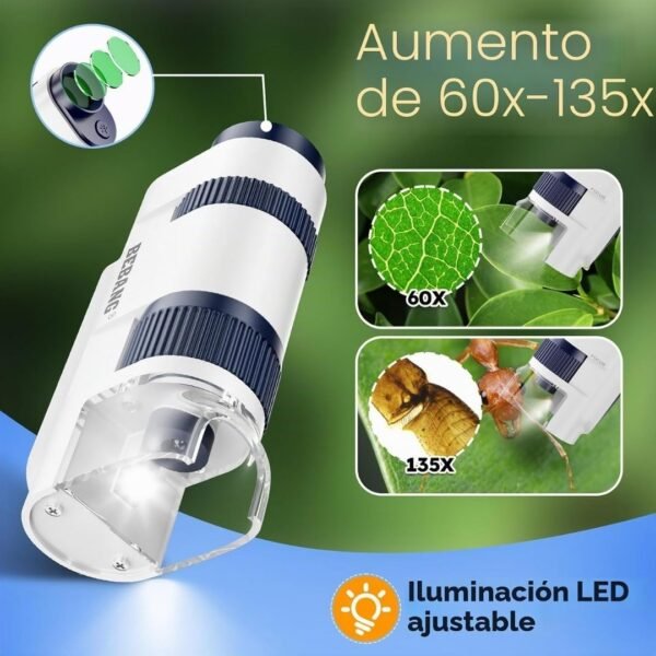 Mini Microscopio Portátil de Bolsillo BEBANG con Luz LED Aumento 60x-120x