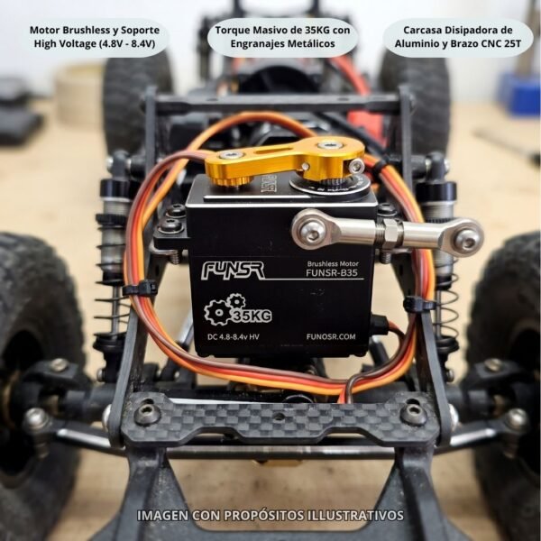 3 Servomotor Brushless Digital FUNSR-B35 35KG Alto Voltaje (HV 4.8V-8.4V) con Brazo CNC 25T