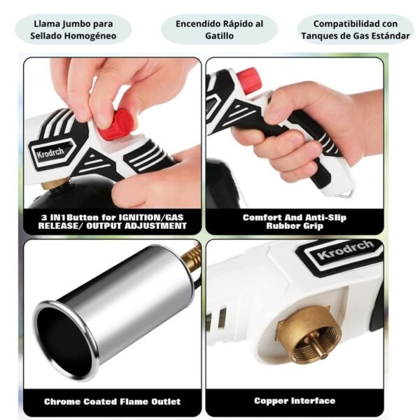 3 Antorcha Soplete Culinario Profesional para Sellado de Carnes y Carbón BBQ Krodrch