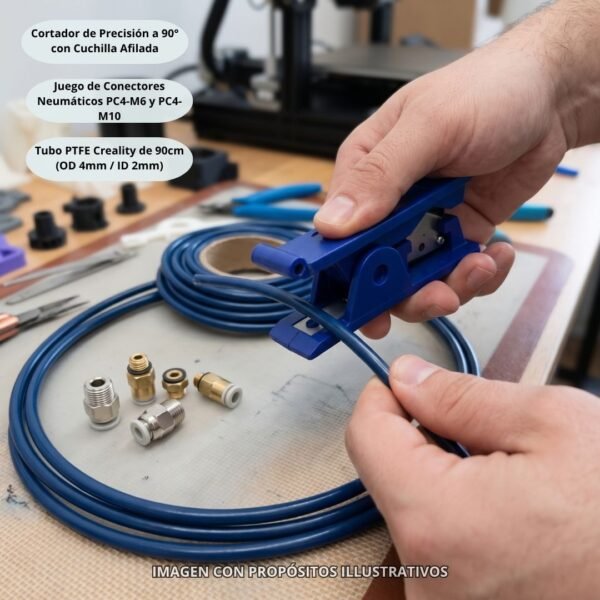 Kit Tubo Bowden PTFE Creality 1m con Cortador y Conectores PC4-M6 PC4-M10 para Impresora 3D